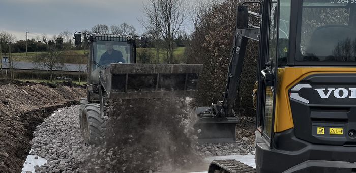 Volvo excavator and dumper on a driveway job in Hampshire